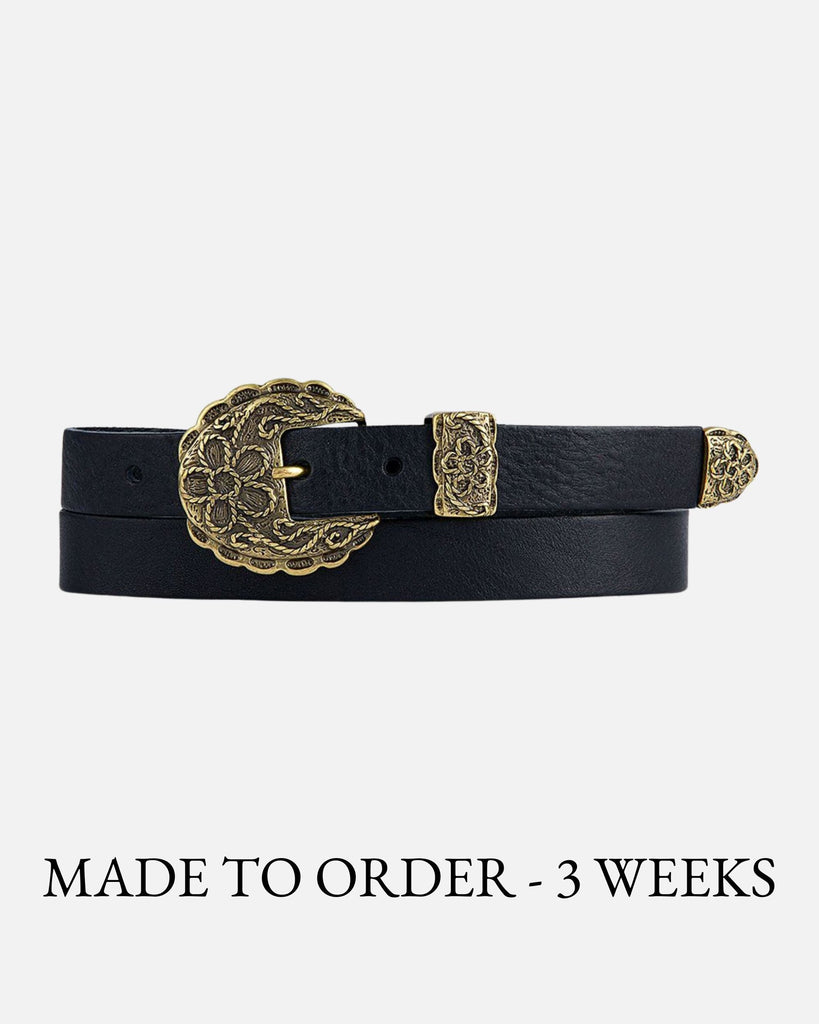 PREORDER Anabel | Skinny Leather Belt with Statement Buckle